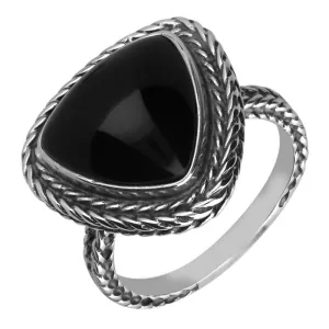 Sterling Silver Whitby Jet Large Triangular Foxtail Ring D