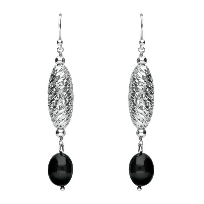 Sterling Silver Whitby Jet Lattice Drop Earrings