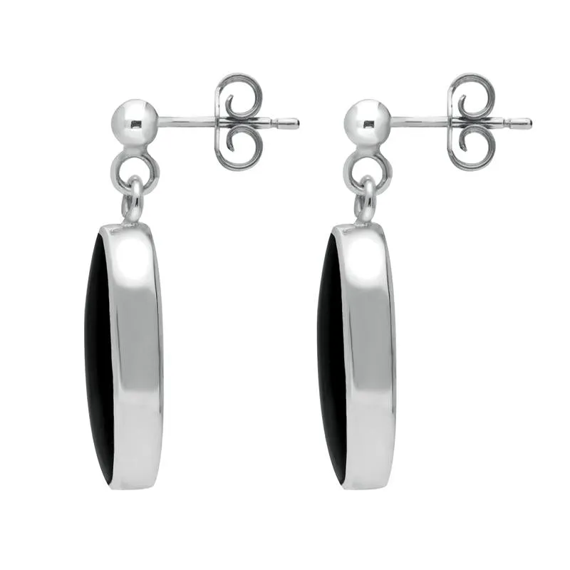 Sterling Silver Whitby Jet Light Long Oval Drop Earrings