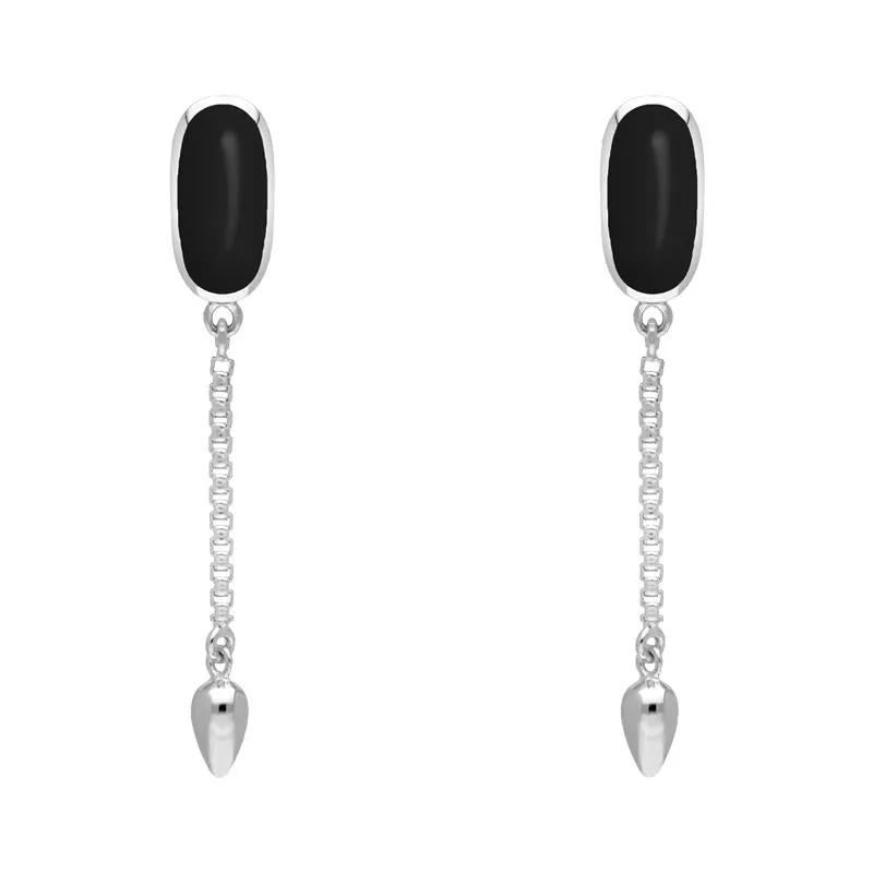 Sterling Silver Whitby Jet Lineaire Medium Drop Stud Earrings