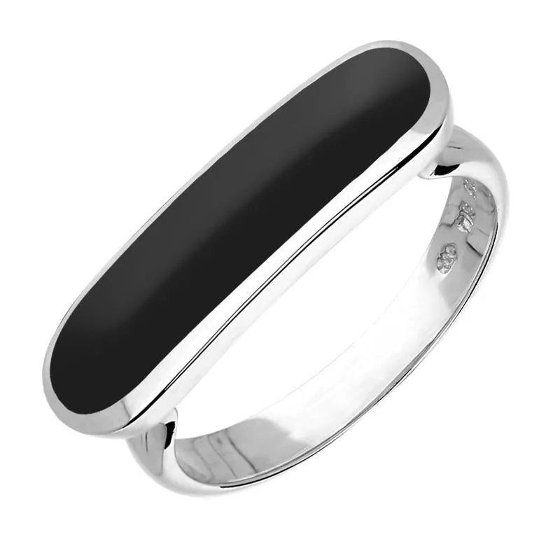 Sterling Silver Whitby Jet Lineaire Petite Oval Ring