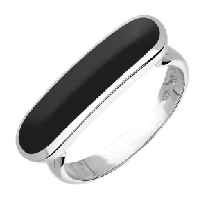 Sterling Silver Whitby Jet Lineaire Petite Oval Ring