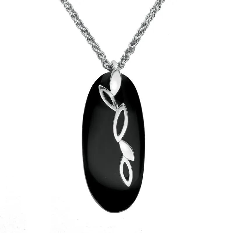 Sterling Silver Whitby Jet Long Drop Oval Necklace