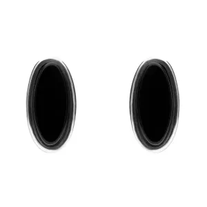 Sterling Silver Whitby Jet Long Oval Stud Earrings