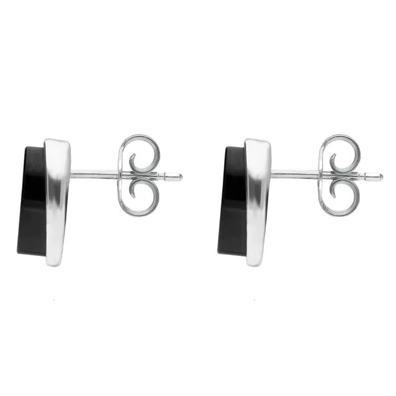 Sterling Silver Whitby Jet Long Oval Stud Earrings