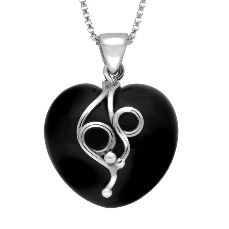 Sterling Silver Whitby Jet Loop Detail Heart Necklace