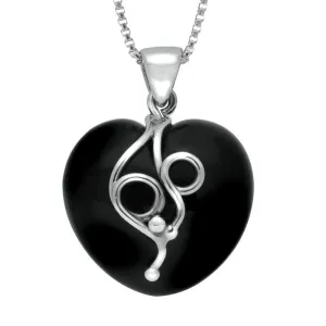 Sterling Silver Whitby Jet Loop Detail Heart Necklace