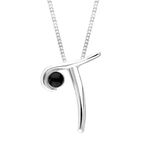 Sterling Silver Whitby Jet Love Letters Initial T Necklace