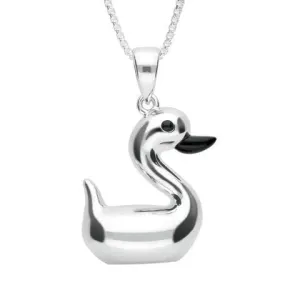 Sterling Silver Whitby Jet Luckiest Duck Small Necklace
