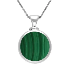 Sterling Silver Whitby Jet Malachite Double Sided Round Dinky Fob Necklace