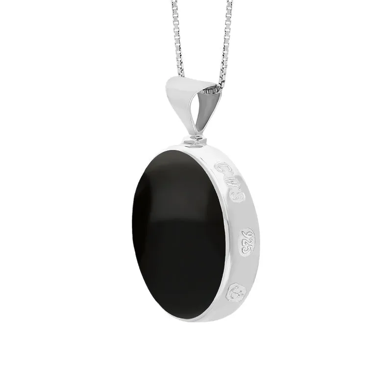 Sterling Silver Whitby Jet Malachite King's Coronation Hallmark Double Sided Round Necklace D