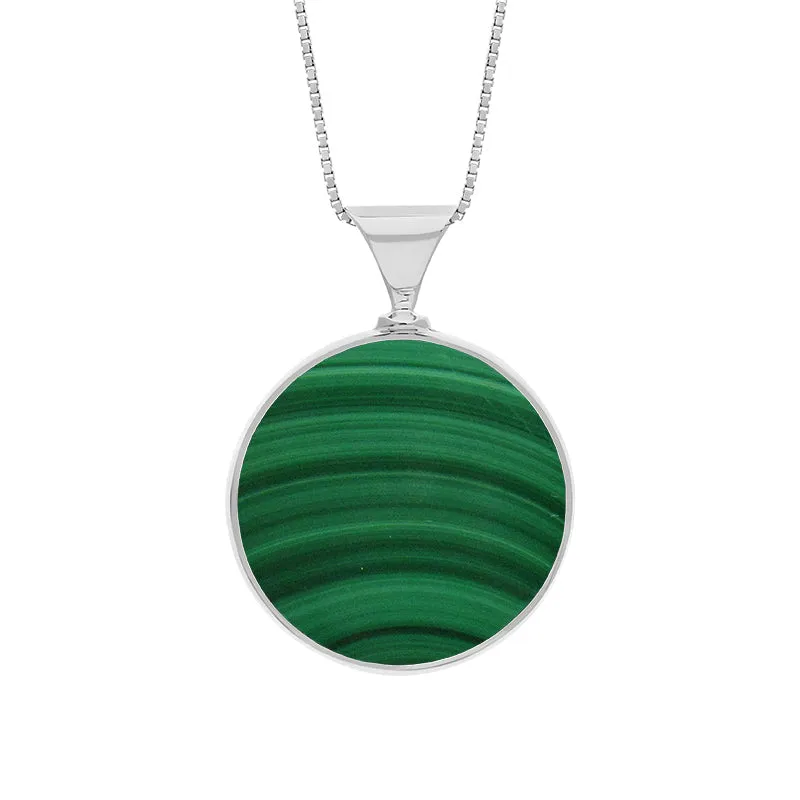 Sterling Silver Whitby Jet Malachite King's Coronation Hallmark Double Sided Round Necklace D