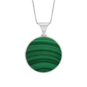 Sterling Silver Whitby Jet Malachite King's Coronation Hallmark Double Sided Round Necklace D