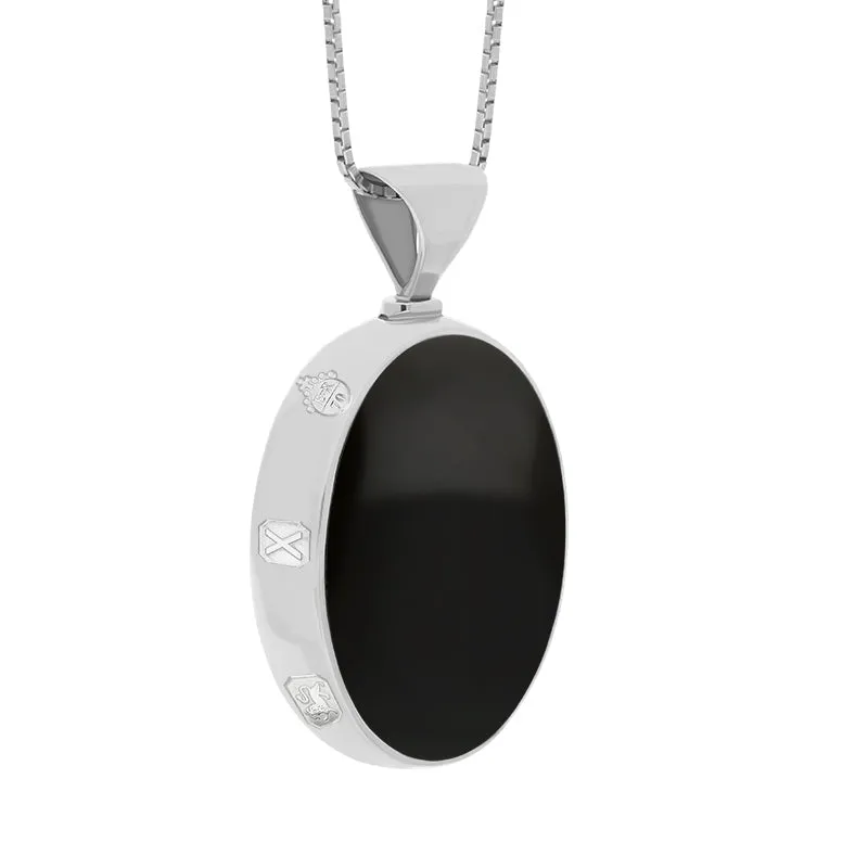Sterling Silver Whitby Jet Malachite Queens Jubilee Hallmark Double Sided Oval Necklace D