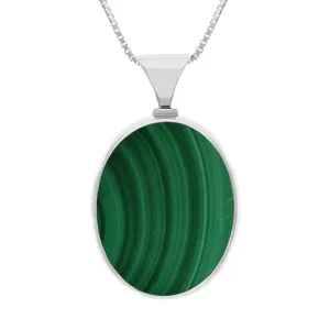 Sterling Silver Whitby Jet Malachite Queens Jubilee Hallmark Double Sided Oval Necklace D