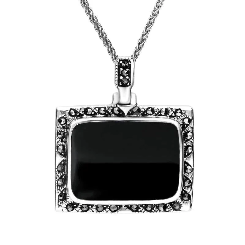 Sterling Silver Whitby Jet Marcasite Large Framed Necklace D