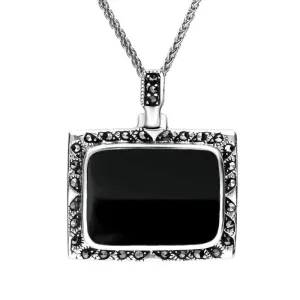 Sterling Silver Whitby Jet Marcasite Large Framed Necklace D