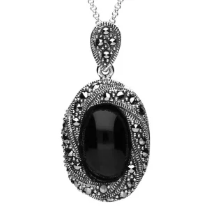 Sterling Silver Whitby Jet Marcasite Twisted Edge Necklace