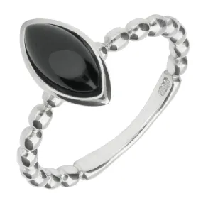 Sterling Silver Whitby Jet Marquise beaded Shank Stacking Ring