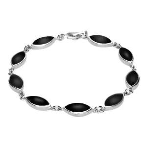 Sterling Silver Whitby Jet Marquise Bracelet