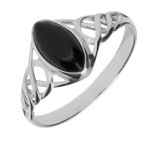 Sterling Silver Whitby Jet Marquise Celtic Ring