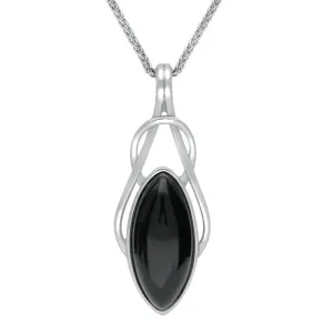 Sterling Silver Whitby Jet Marquise Celtic Twist Necklace