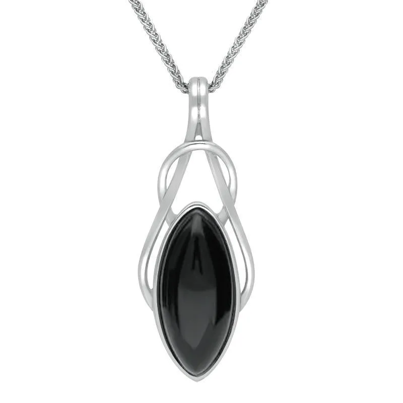 Sterling Silver Whitby Jet Marquise Celtic Twist Necklace