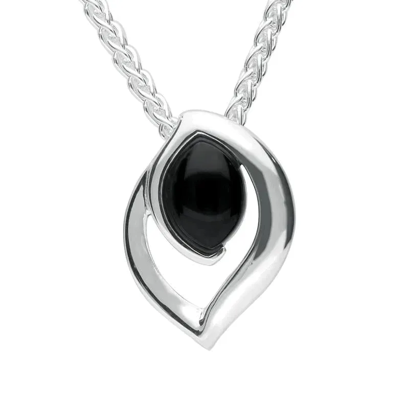 Sterling Silver Whitby Jet Marquise Flame Necklace