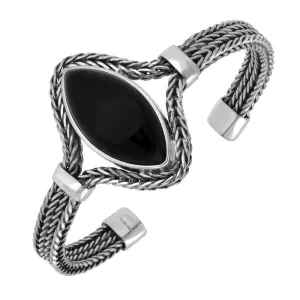 Sterling Silver Whitby Jet  Marquise Foxtail Bangle