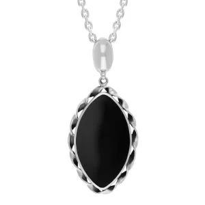 Sterling Silver Whitby Jet Marquise Open Frame Necklace D