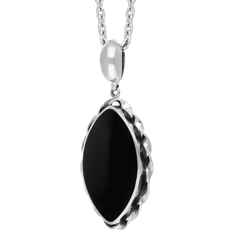 Sterling Silver Whitby Jet Marquise Open Frame Necklace D