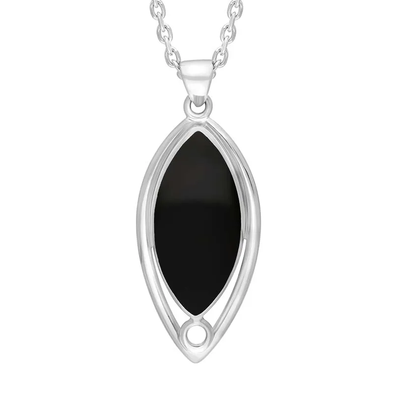 Sterling Silver Whitby Jet Marquise Open Frame Necklace D