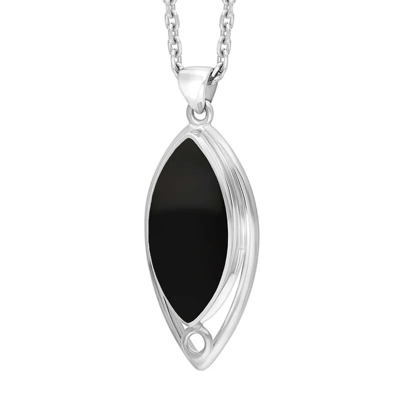 Sterling Silver Whitby Jet Marquise Open Frame Necklace D