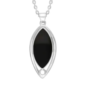 Sterling Silver Whitby Jet Marquise Open Frame Necklace D