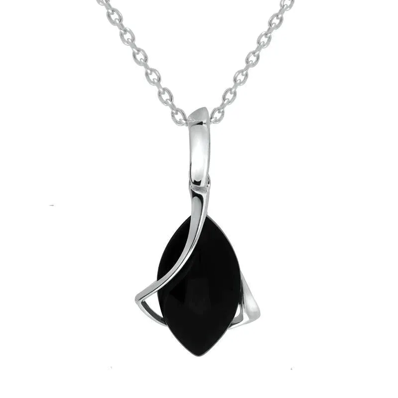 Sterling Silver Whitby Jet Marquise Open Twist Edge Necklace