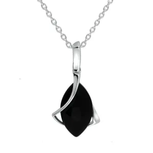 Sterling Silver Whitby Jet Marquise Open Twist Edge Necklace