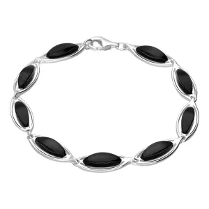 Sterling Silver Whitby Jet Marquise Shaped Nine Stone Bracelet
