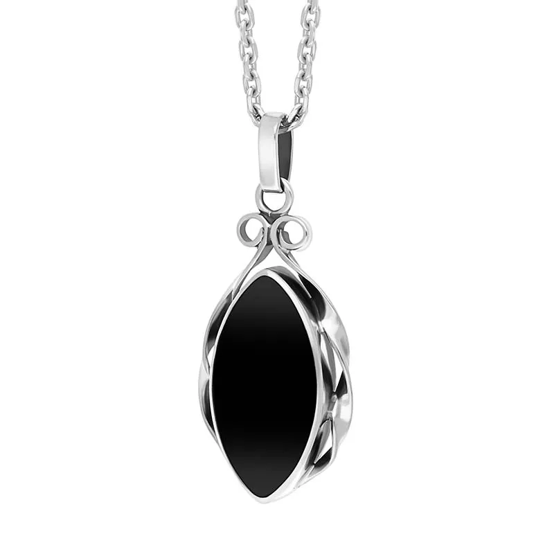 Sterling Silver Whitby Jet Marquise Twist Edge Necklace