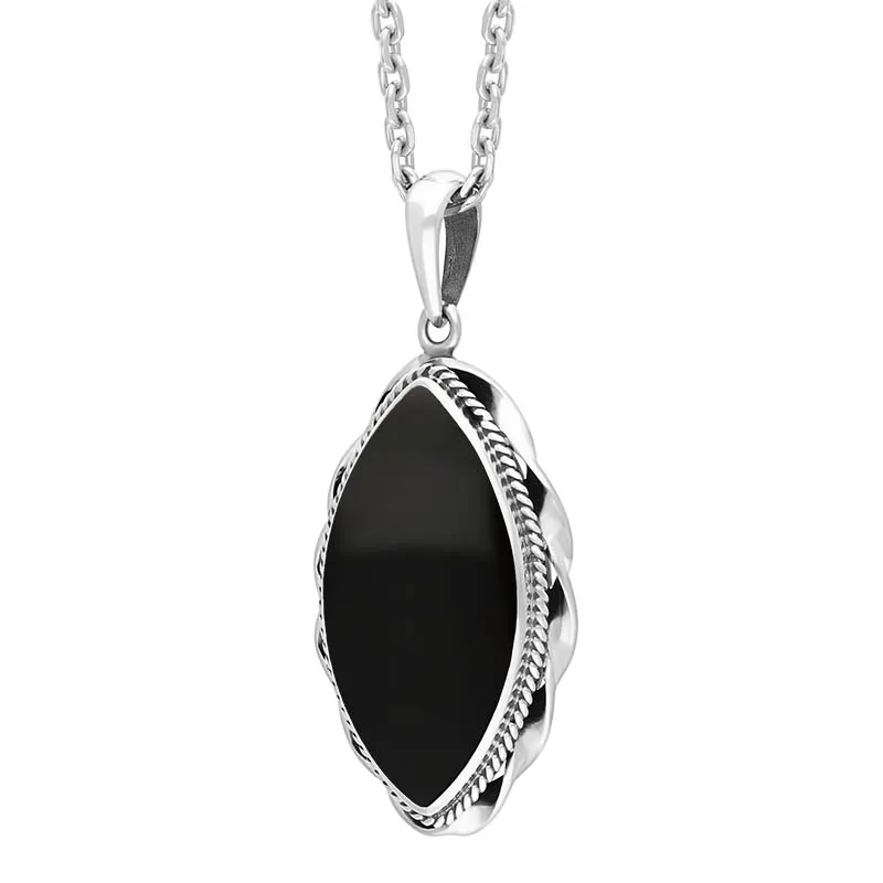Sterling Silver Whitby Jet Marquise Twist Frame Necklace D