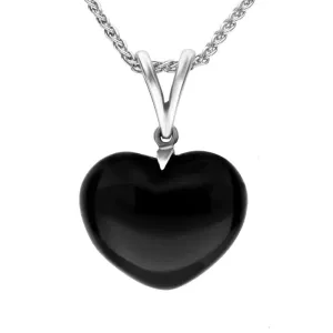 Sterling Silver Whitby Jet Medium Heart Split Bail Necklace D
