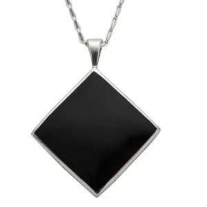 Sterling Silver Whitby Jet Medium Rhombus Necklace