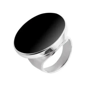Sterling Silver Whitby Jet Medium Round Stone Ring