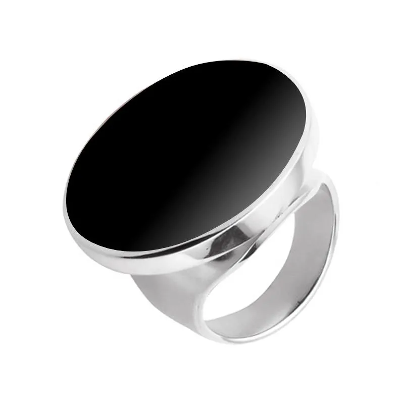 Sterling Silver Whitby Jet Medium Round Stone Ring