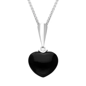 Sterling Silver Whitby Jet Monika Long Tapered Bale Heart Necklace D