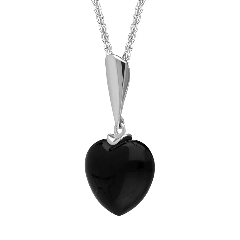 Sterling Silver Whitby Jet Monika Long Tapered Bale Heart Necklace D