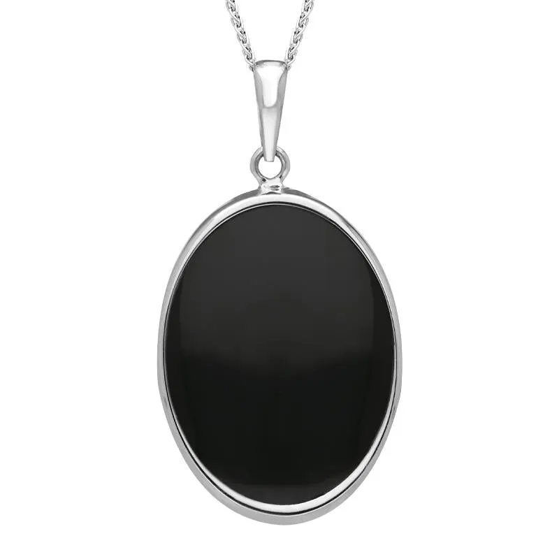 Sterling Silver Whitby Jet Moon Waves Oval Necklace