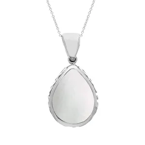 Sterling Silver Whitby Jet Mother Of Pearl Double Sided Celtic Pear Cut Fob Necklace
