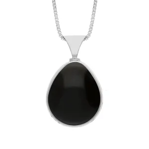 Sterling Silver Whitby Jet Mother of Pearl Hallmark Double Sided Pear-shaped Necklace
