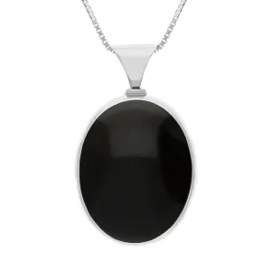 Sterling Silver Whitby Jet Mother of Pearl Queens Jubilee Hallmark Double Sided Oval Necklace D