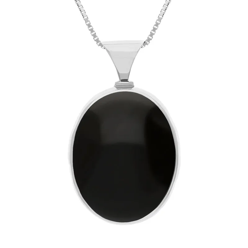 Sterling Silver Whitby Jet Mother of Pearl Queens Jubilee Hallmark Double Sided Oval Necklace D